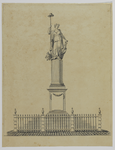 32458 Gezicht op het vrijheidsbeeld omgeven door een houten hek op de Neude te Utrecht, geplaatst ter gelegenheid van ...
